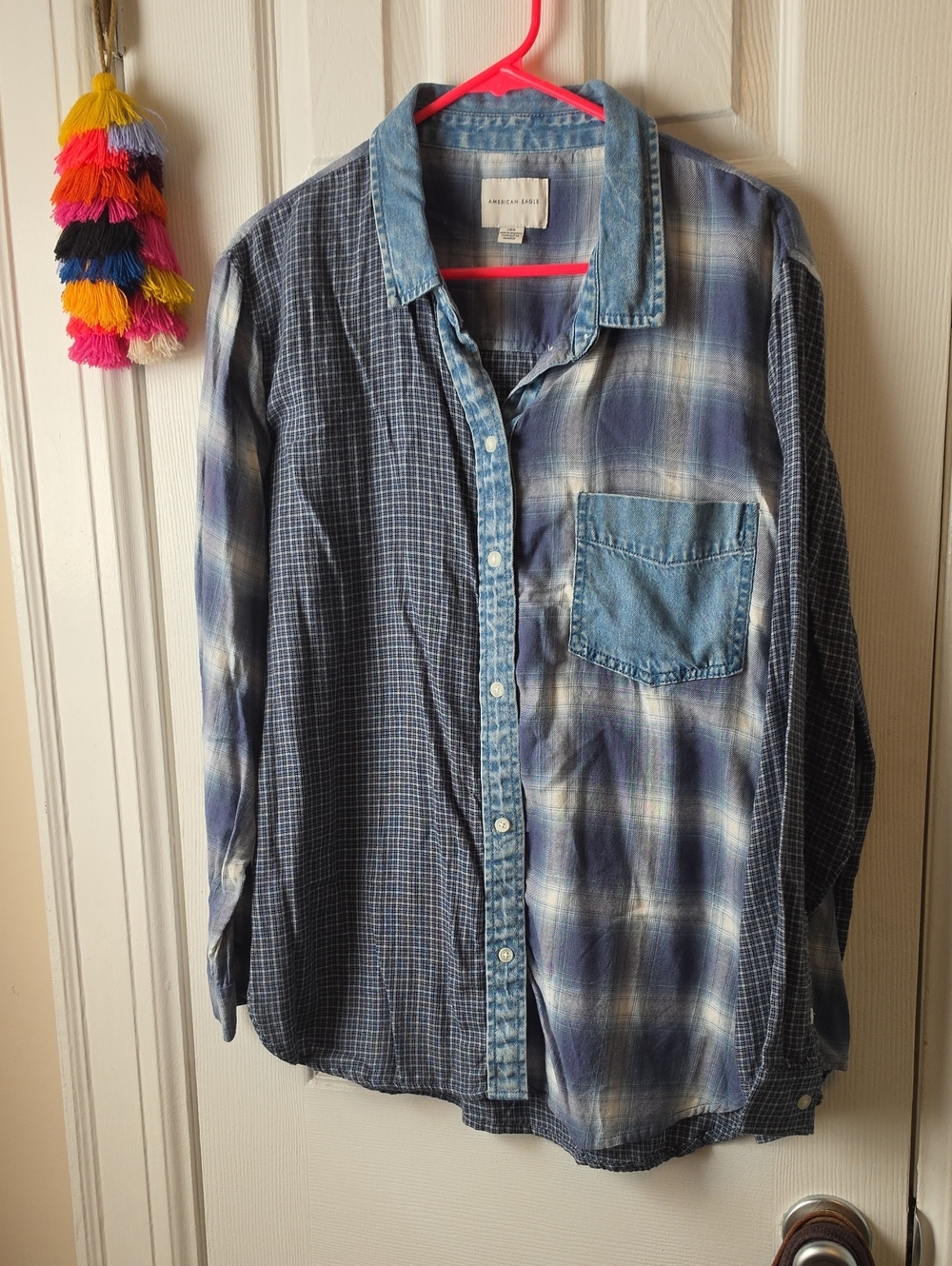 NWOT American Eagle Plaid Patchwork Denim & Flannel Shirt - Women's
